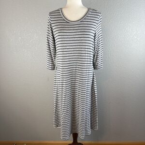 Latched Mama Gray Black Striped French Terry Nursing Maternity Dress Pockets Tie